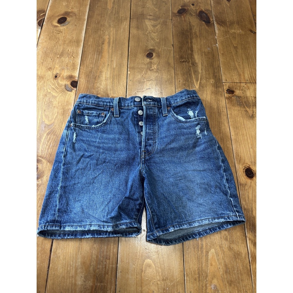 Levi's Premium 501 Women's W27 Blue Distressed Denim Cut-Off Shorts Button Fly
